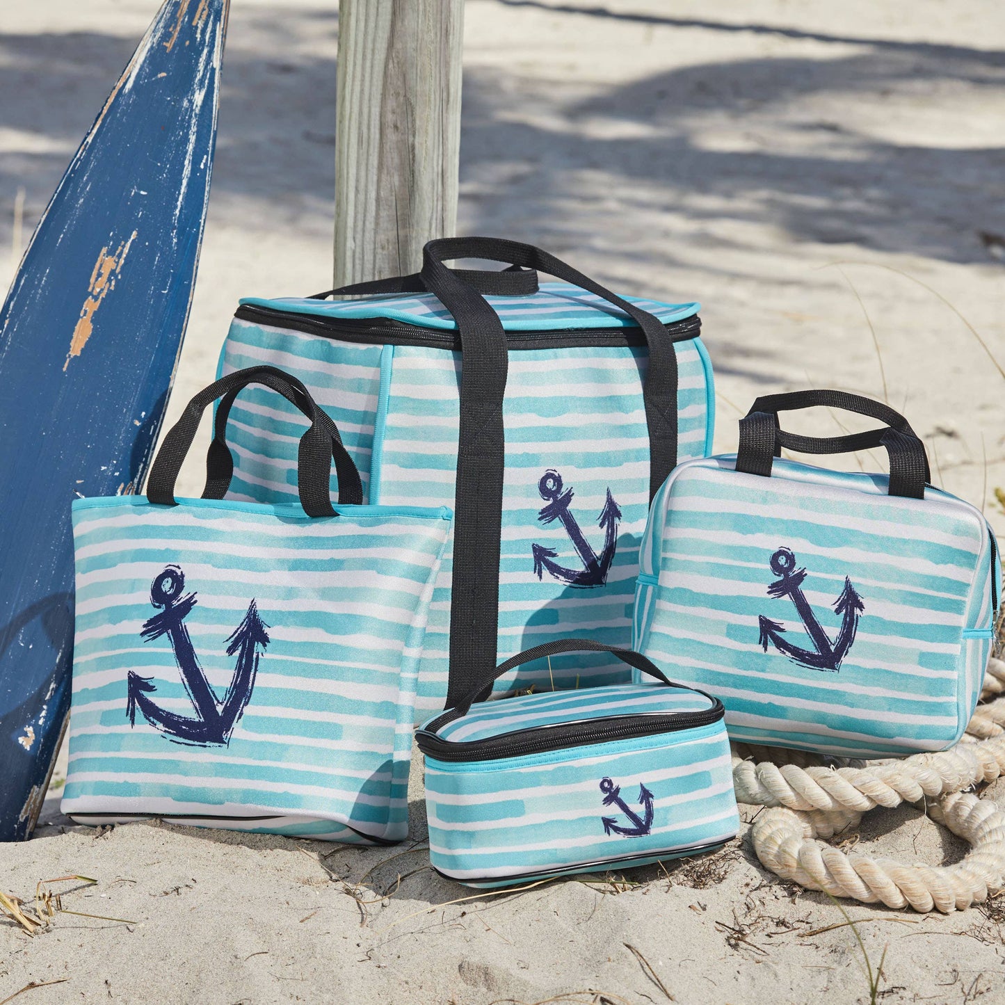 Anchor Stripe Blue Lunch Cooler Bag