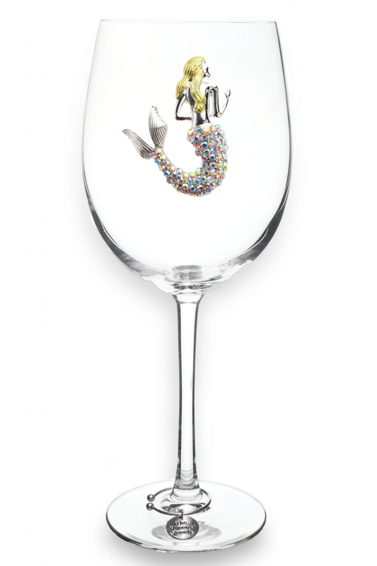 Aurora Borealis Mermaid Jeweled Stemmed Wine Glass