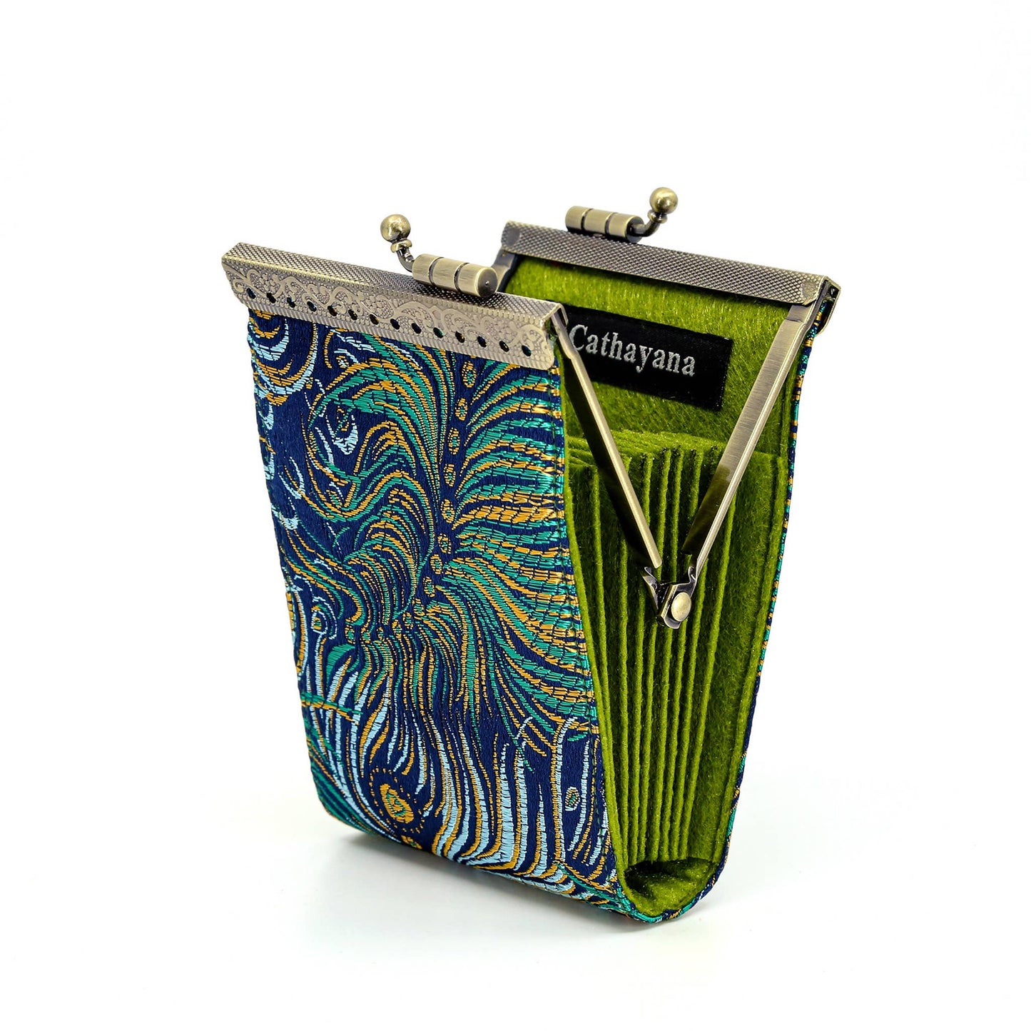 Peacock Brocade RFID Card Holder / Wallet: Blue & Gold
