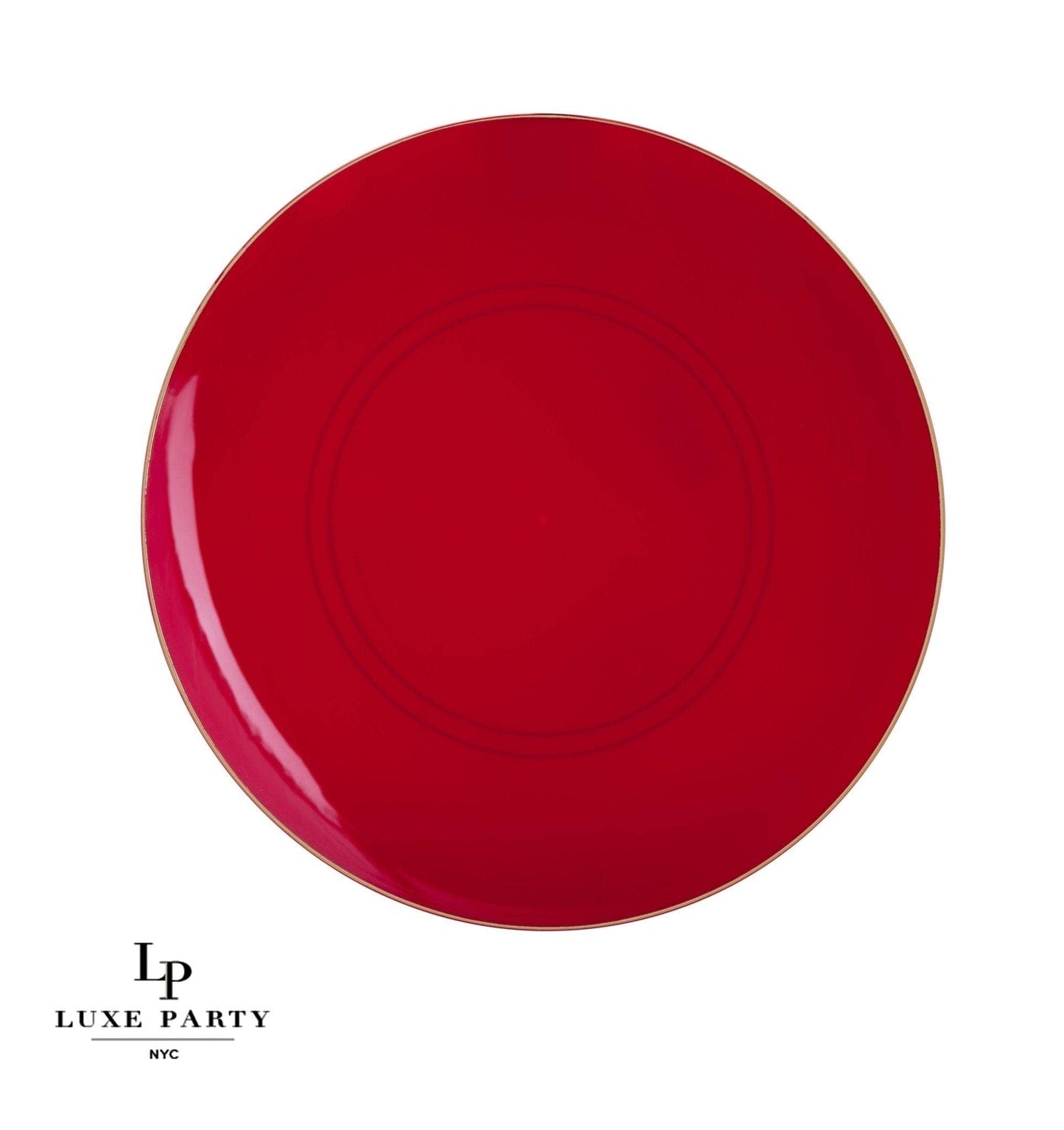 Red • Gold Round Plastic Plates | 10 Pack: 10 Plastic Plates / 7.25" Appetizer Plates