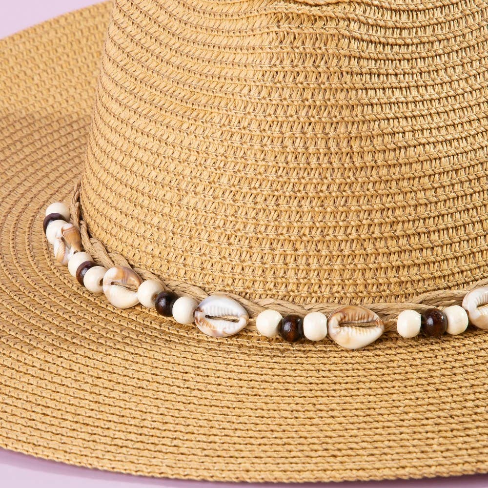 Beaded Cowrie Shell Straw Cowboy Hat: IV