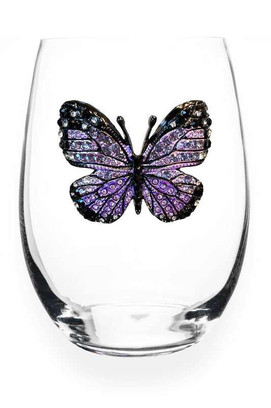 Purple Butterfly Jeweled Stemless Wine Glass