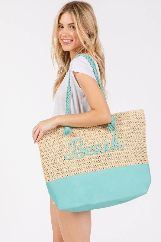 BL Large Beach Print Braided Tote Bag