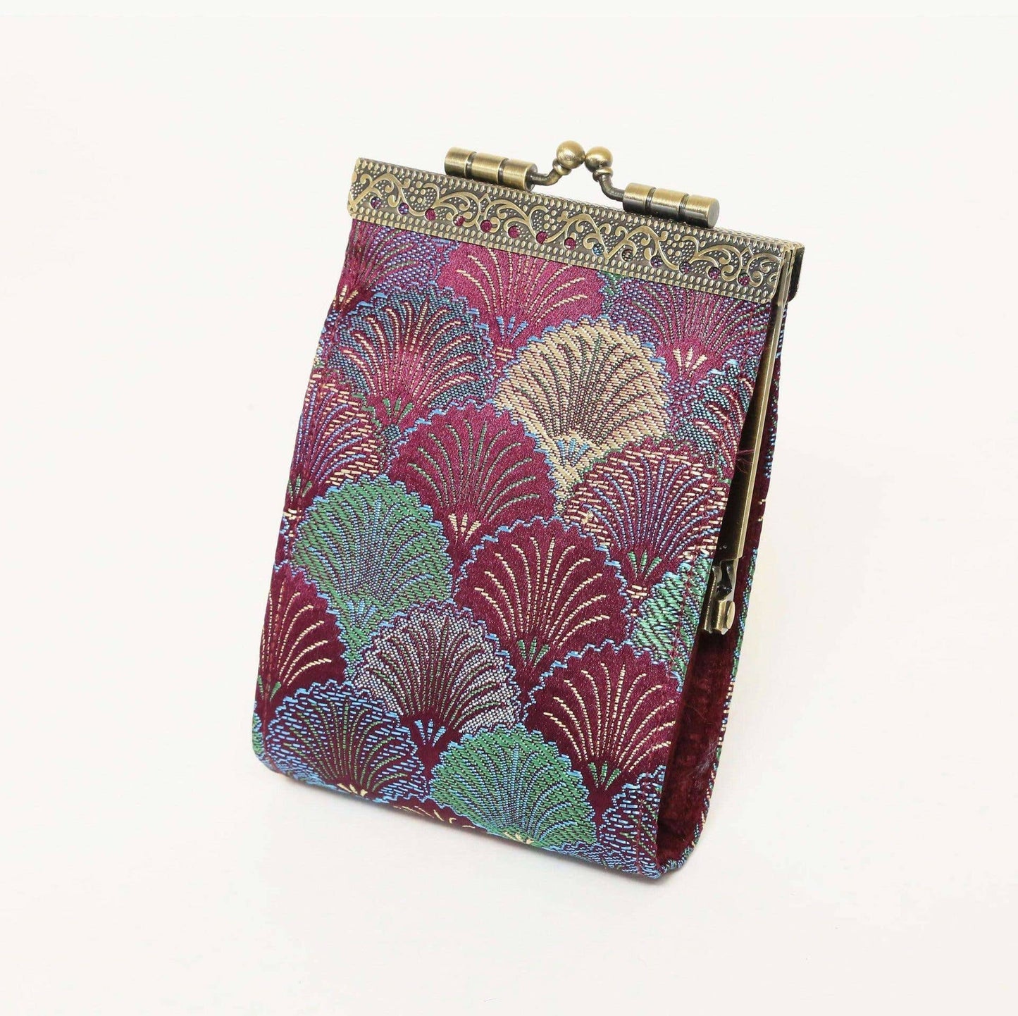Small Shell Brocade RFID Card Holder: Teal Blue