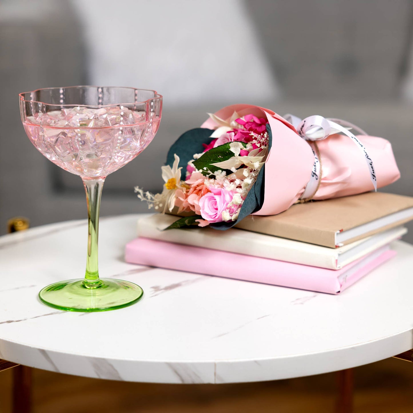 Mom - 12 oz Stemmed Pink Glass