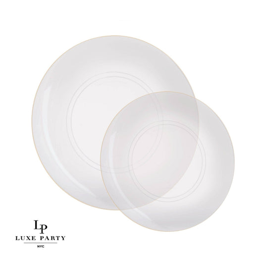 Round Clear • Gold Plastic Plates | 10 Pack: 10 Plastic Pates / 10.25" Dinner Plates