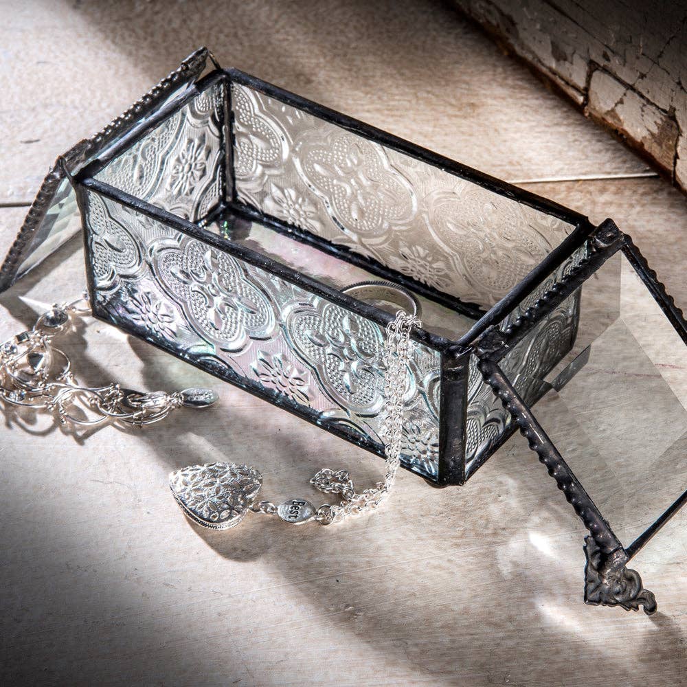 Box 294 Clear Vintage Glass Box - Center Open