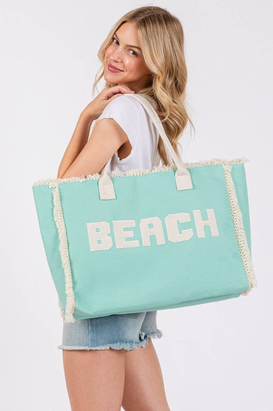 MT Beach Print Fringe Large Tote Bag