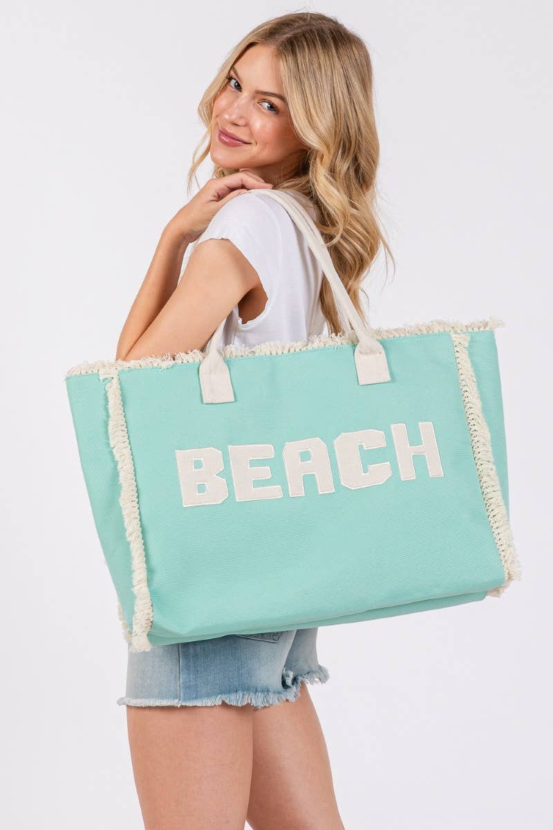 PK Beach Print Fringe Large Tote Bag