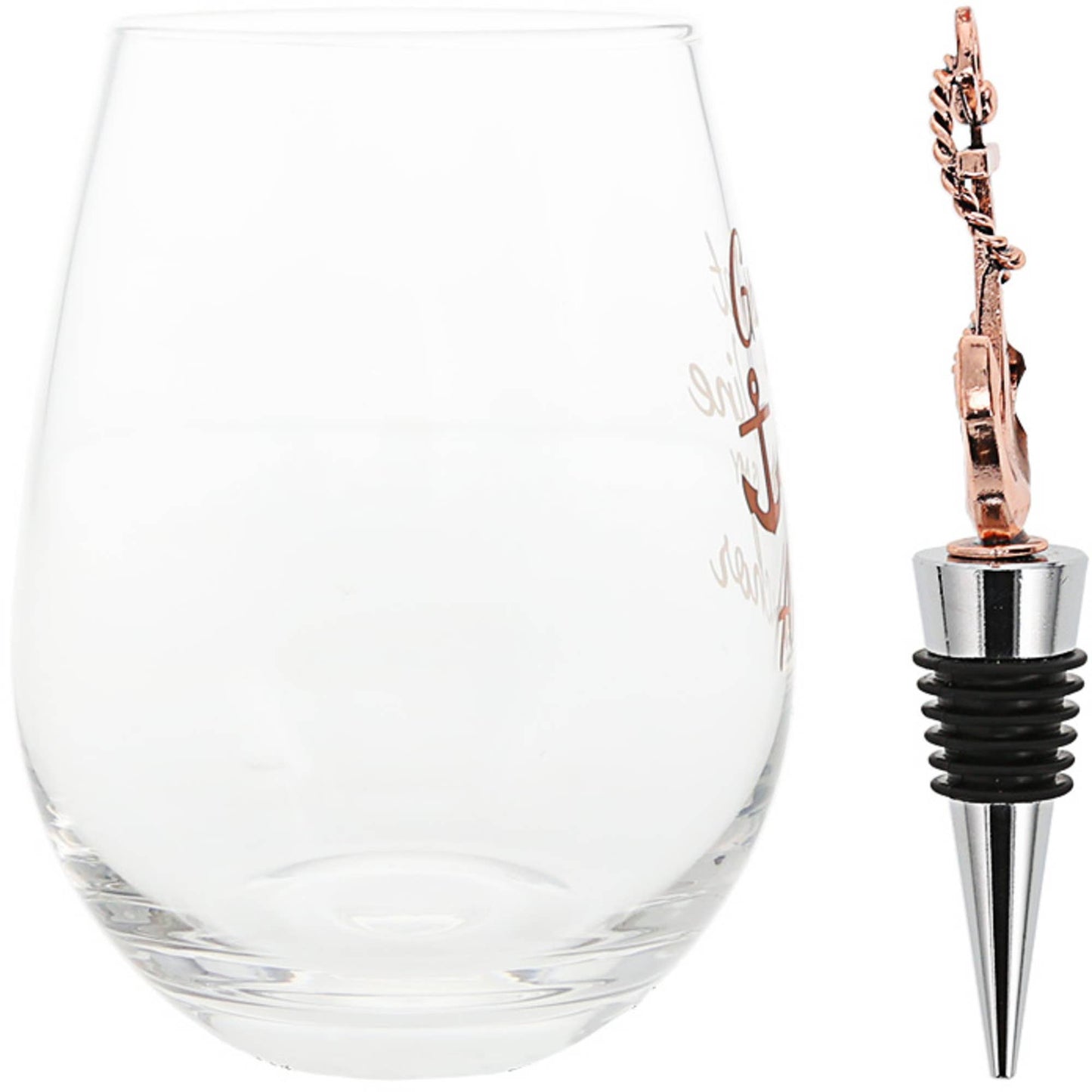 Anchor - Bottle Stopper and 20 oz Stemless Gift Set