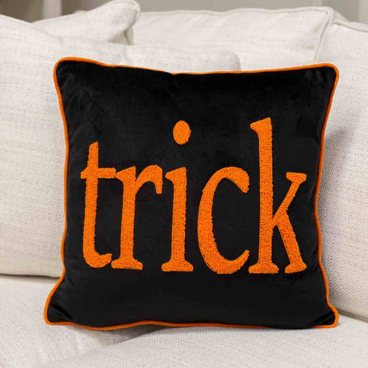 Trick or Treat Double Sided Pillow   Black/Orange/White   16x16