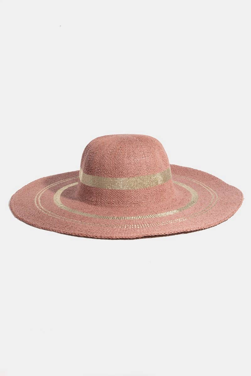 Metallic Accent Trim Floppy Sun Hat: PK