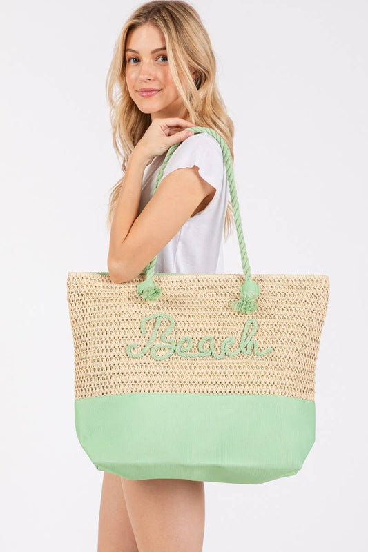 GN Large Beach Print Braided Tote Bag