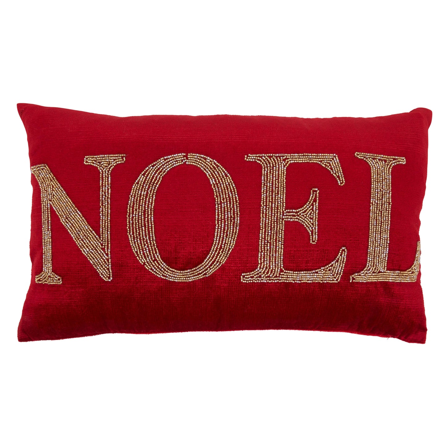 Beaded Throw Pillow With Noel Design: Red / Poly Filled / 12"x20"