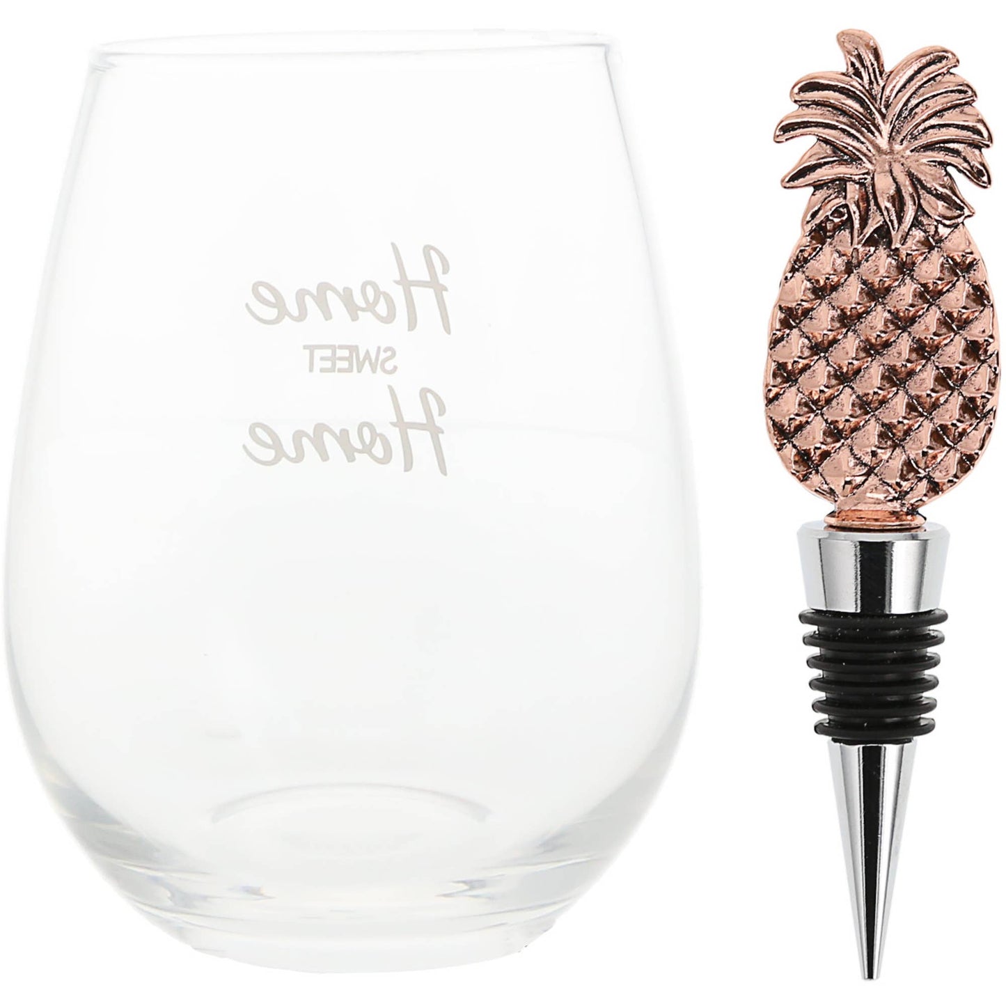 Pineapple Home Sweet Home - Bottle Stopper and 20 oz Stemless Gift Set