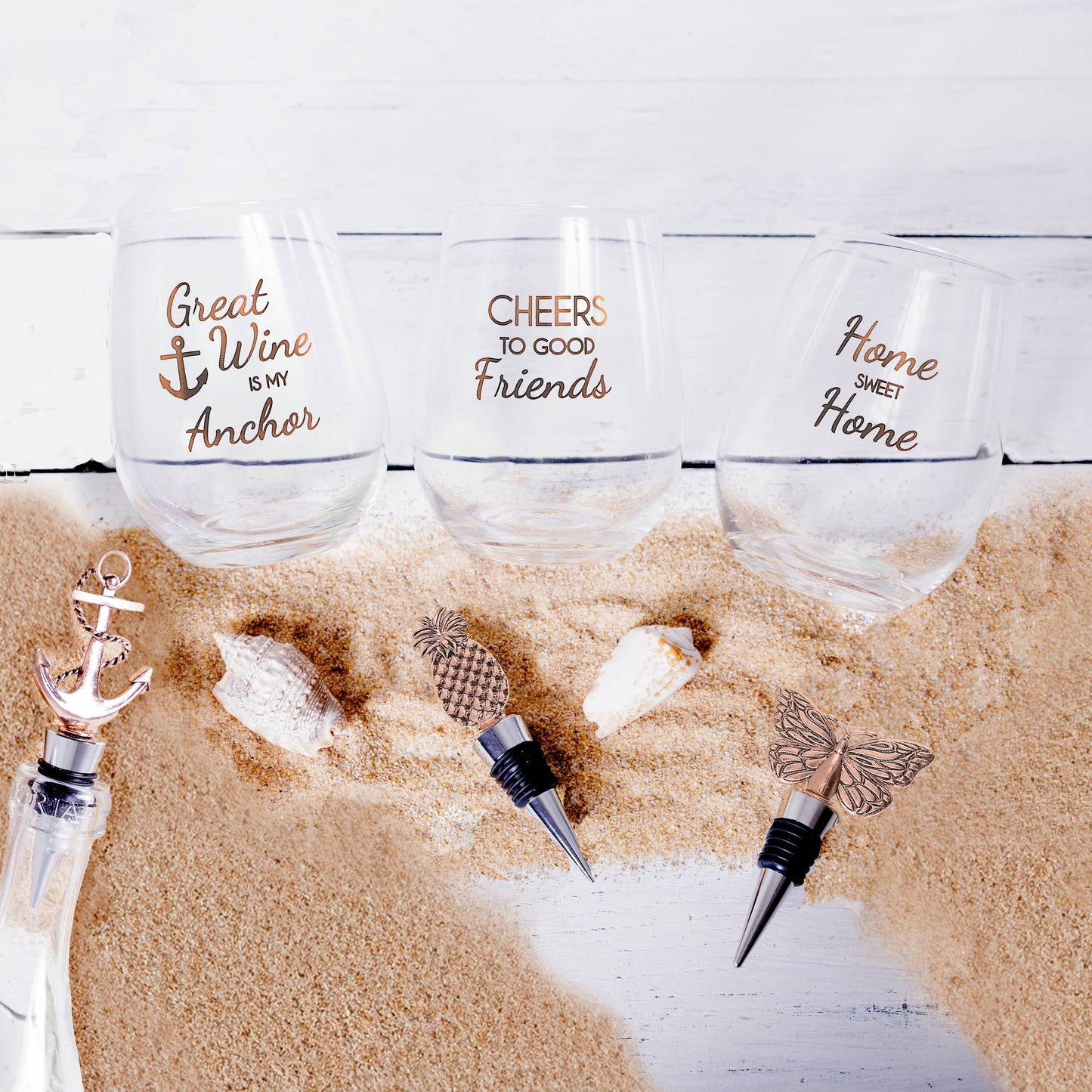 Anchor - Bottle Stopper and 20 oz Stemless Gift Set