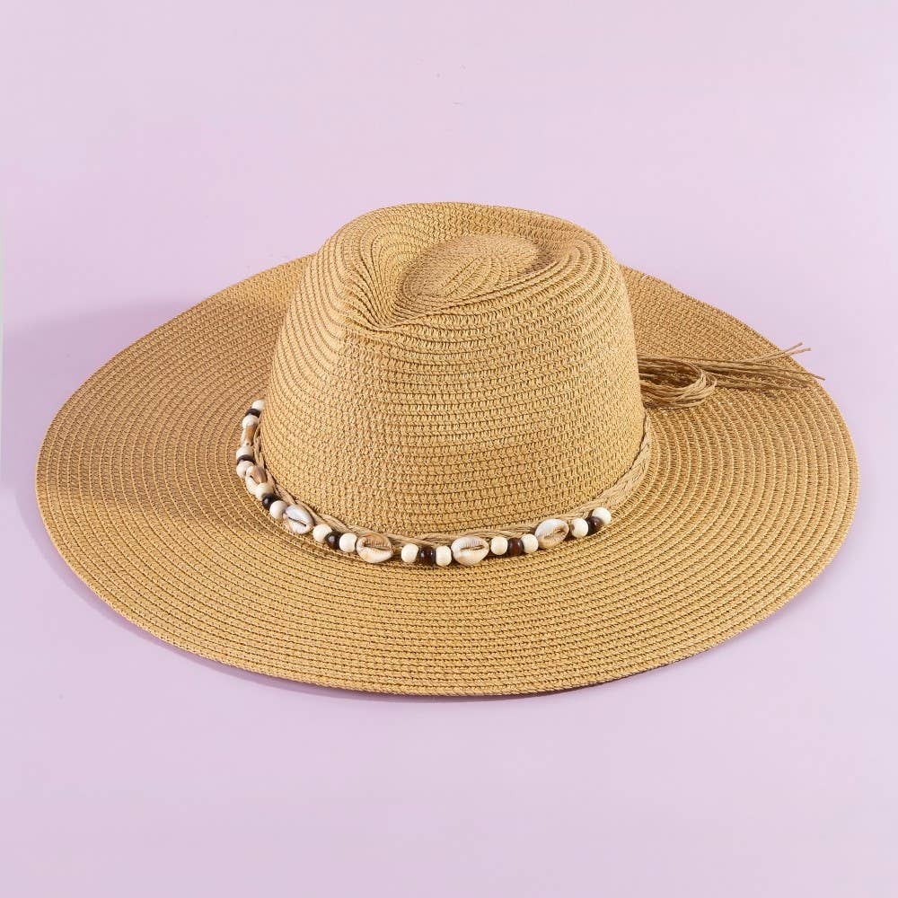 Beaded Cowrie Shell Straw Cowboy Hat: IV