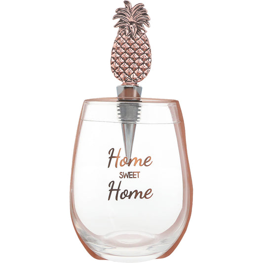 Pineapple Home Sweet Home - Bottle Stopper and 20 oz Stemless Gift Set
