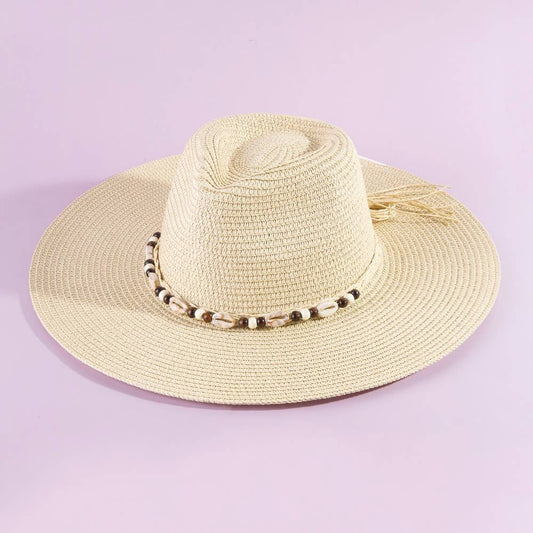 IV Beaded Cowrie Shell Straw Cowboy Hat