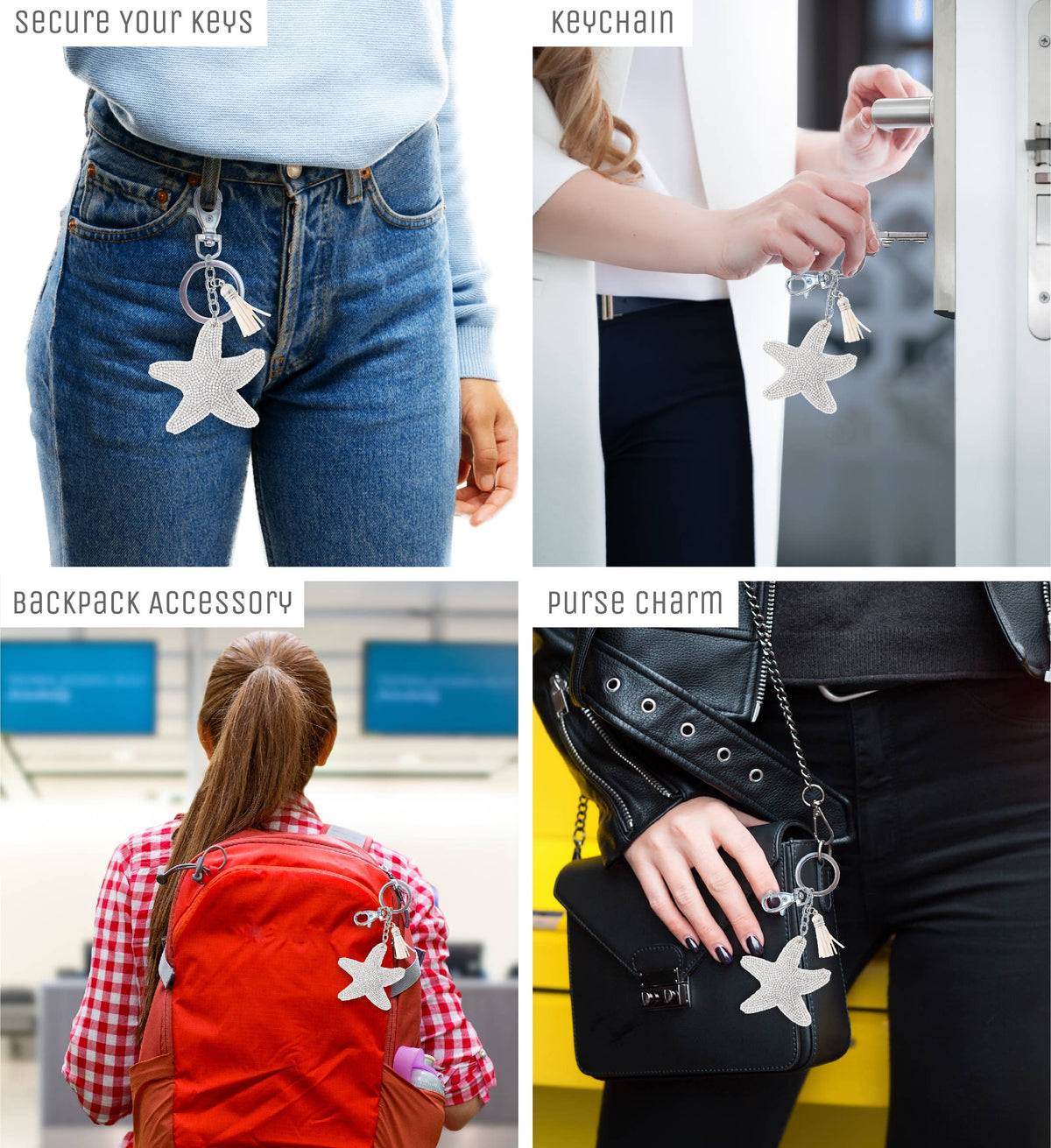 Sparkling Rhinestones Charm With Tassel - Starfish