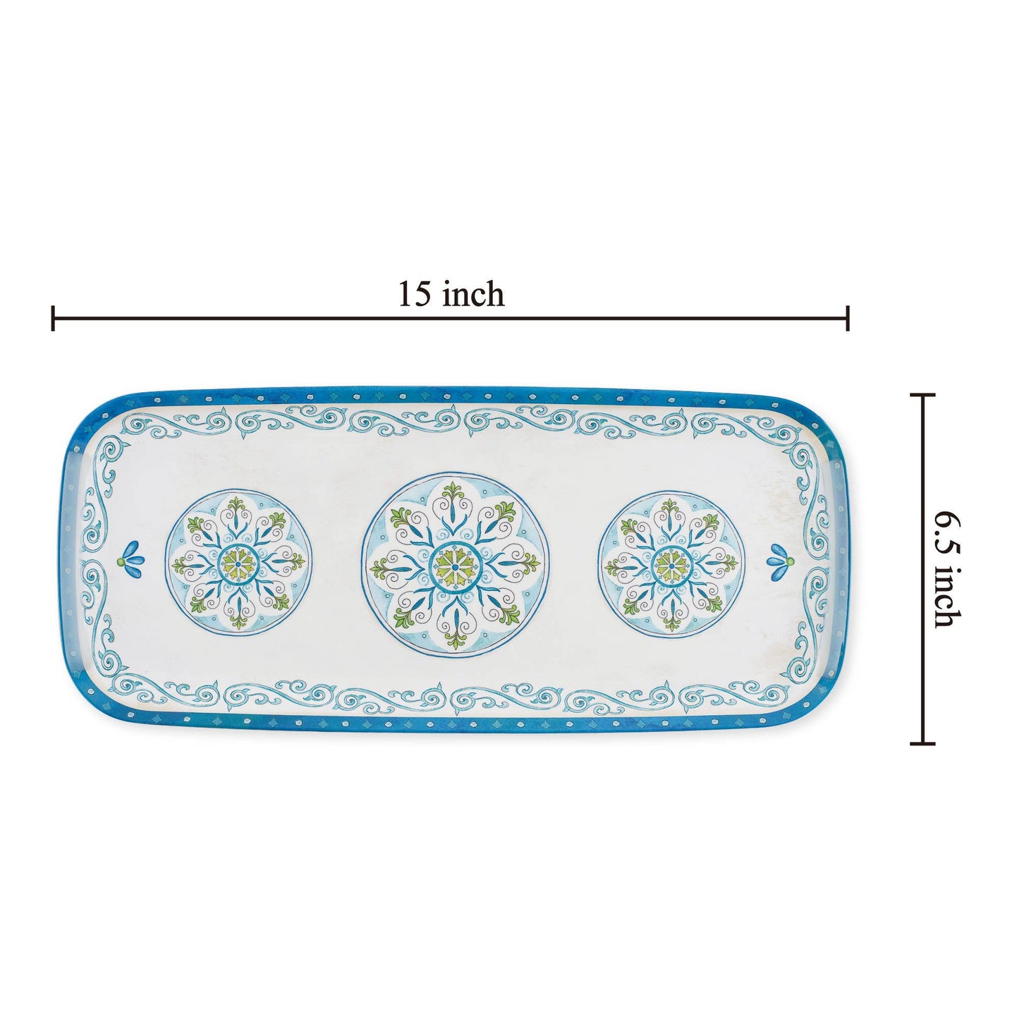 Jewel Medallion 15" Melamine Rectangle Tray