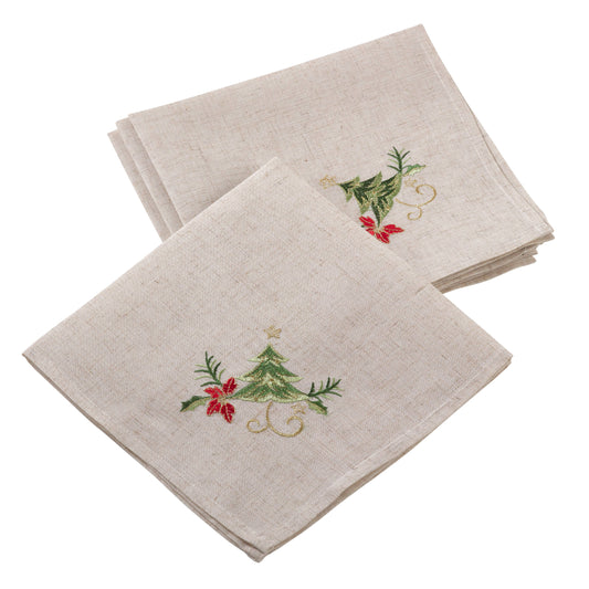 Embroidered Christmas Napkin: Natural / 20"