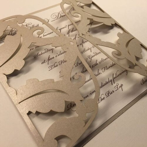 Demask Laser Cut Leaf Invitation by Bliss Imprints