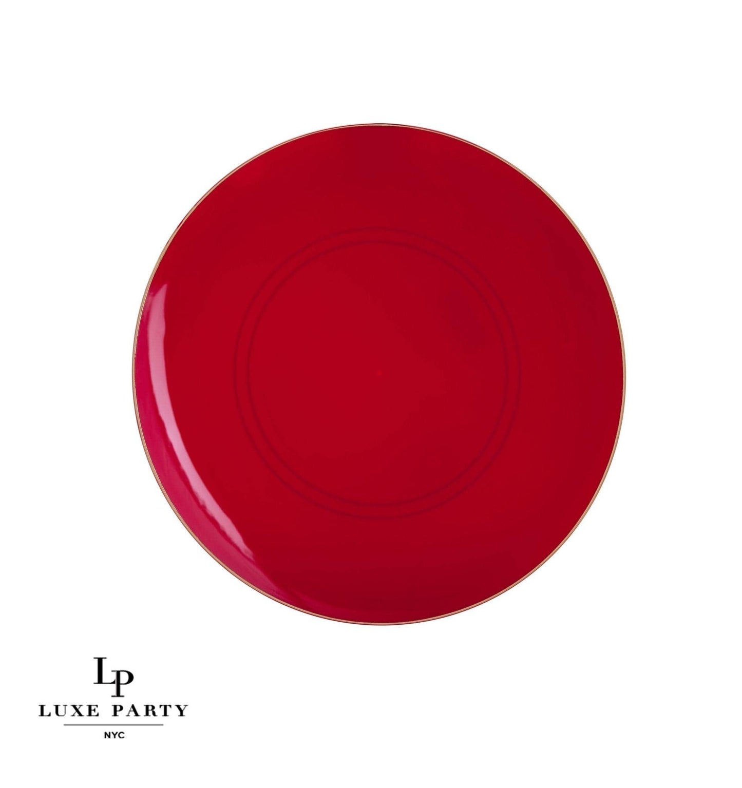 Red • Gold Round Plastic Plates | 10 Pack: 10 Plastic Plates / 7.25" Appetizer Plates