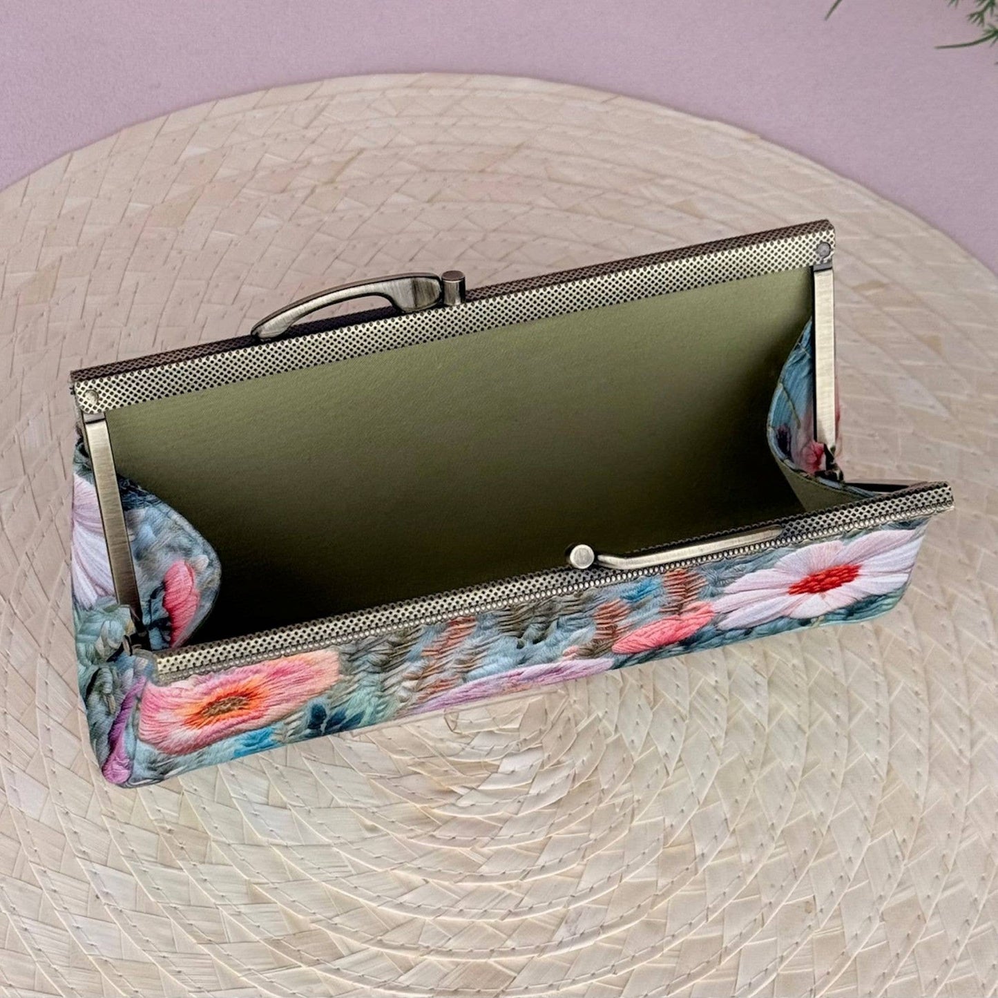 Handmade Sunglass Case, Digital Embroidery Floral Print