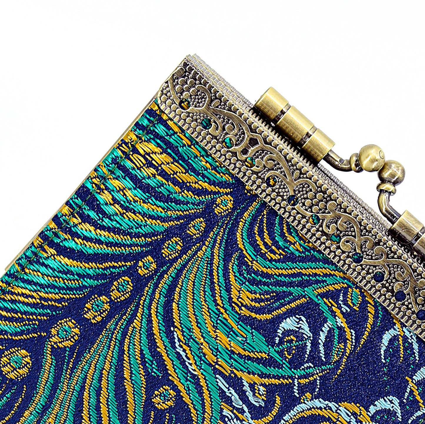 Peacock Brocade RFID Card Holder / Wallet: Blue & Gold
