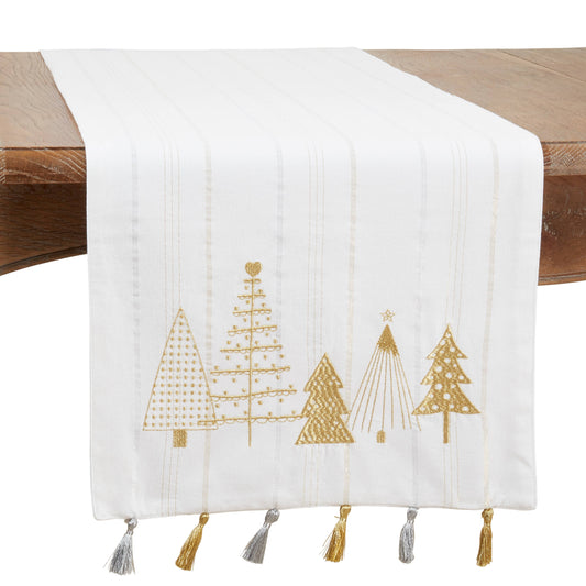 Christmas Trees Runner - Gold and Silver Tassels: Gold / 16"x72"