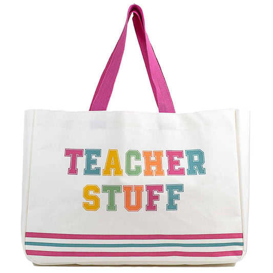 Teacher Stuff Tote   White/Multi   19.5x13.5x7