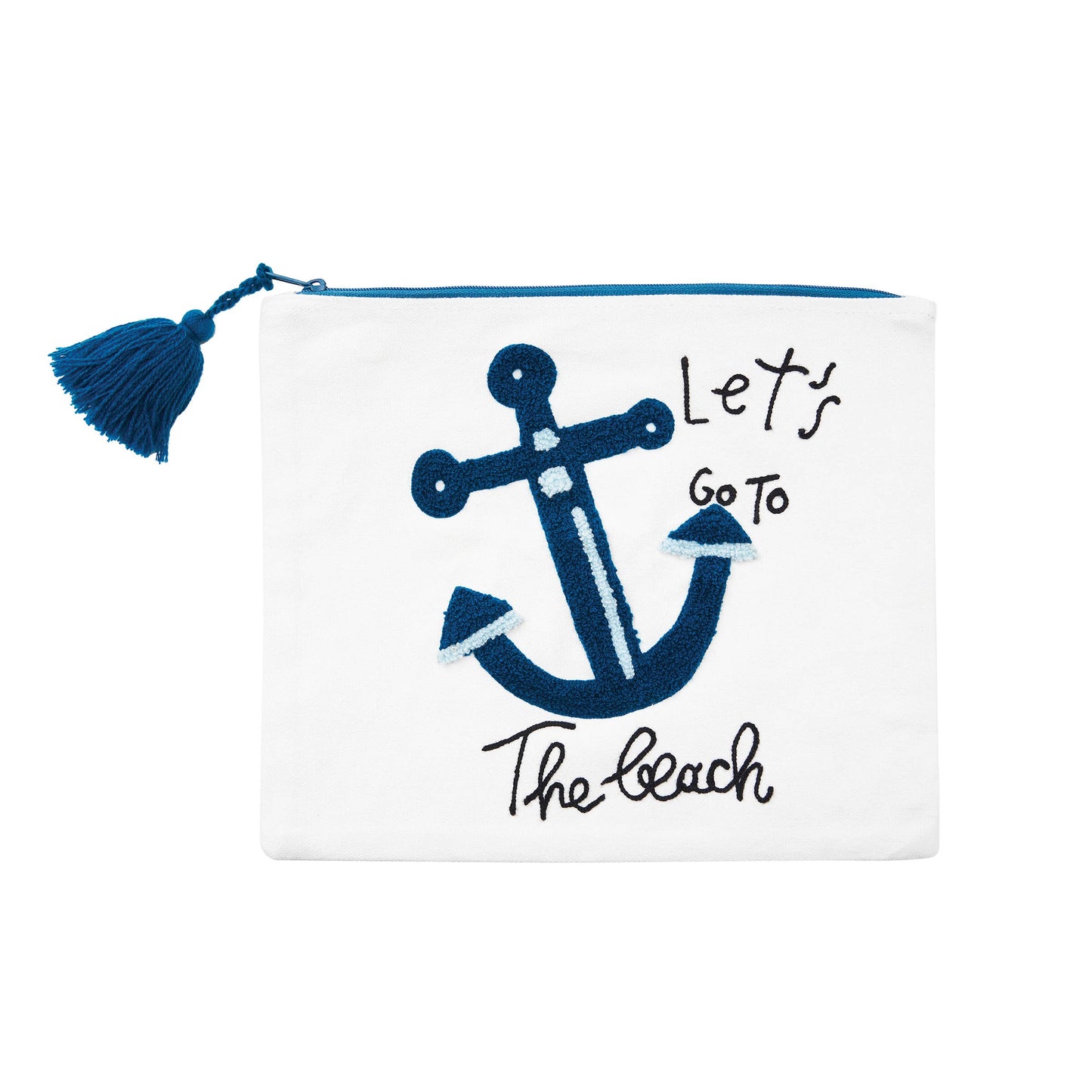 Let's Go To The Beach Blue Anchor Zipper Pouch Bag