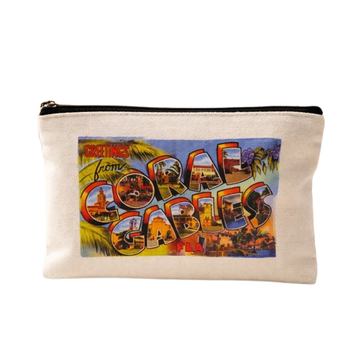 Vintage Postcard "Coral Gables" Canvas Mini Zipper Bag