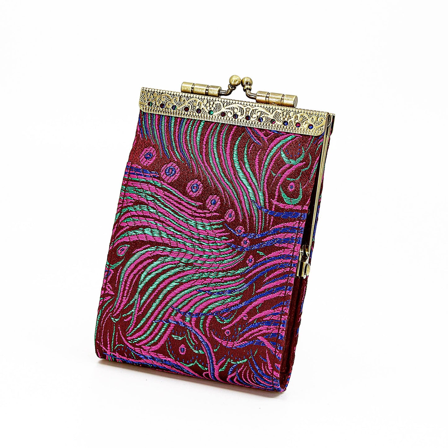 Peacock Brocade RFID Card Holder / Wallet: Blue & Gold