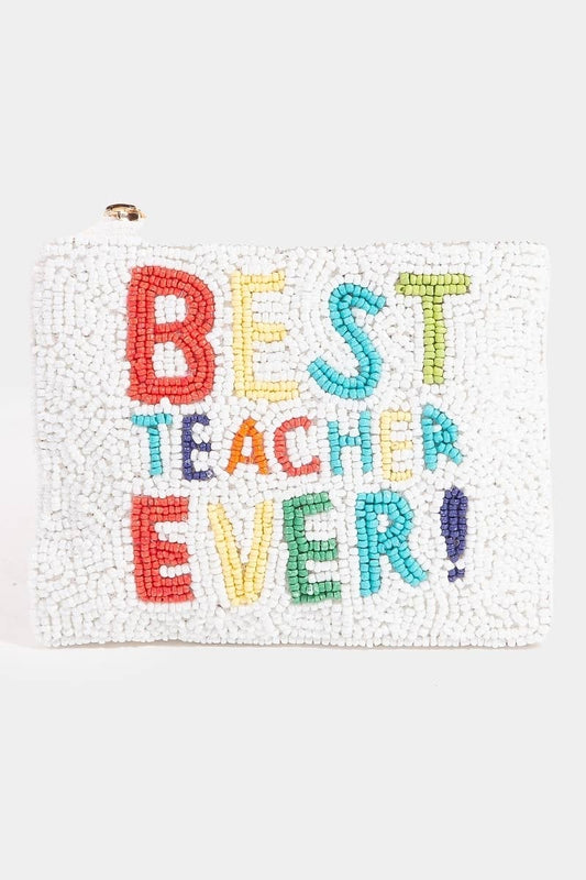 Best Teacher Ever Seed Beaded Coin Purse: MULTI