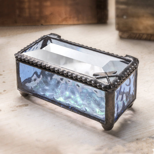 Blue Glass Box with Dragonfly Filigree - Box 923