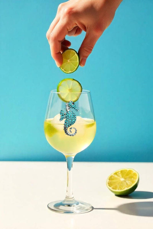 Blue Seahorse Stemmed Wine Glass