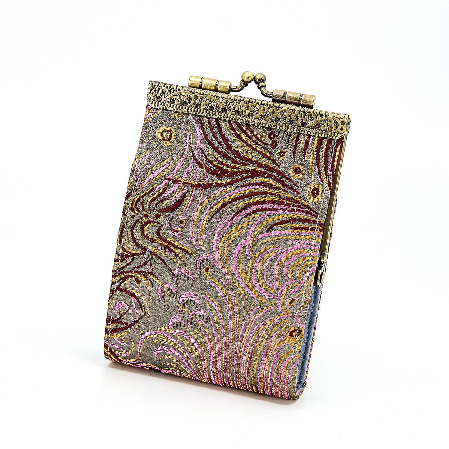 Peacock Brocade RFID Card Holder / Wallet: Blue & Gold