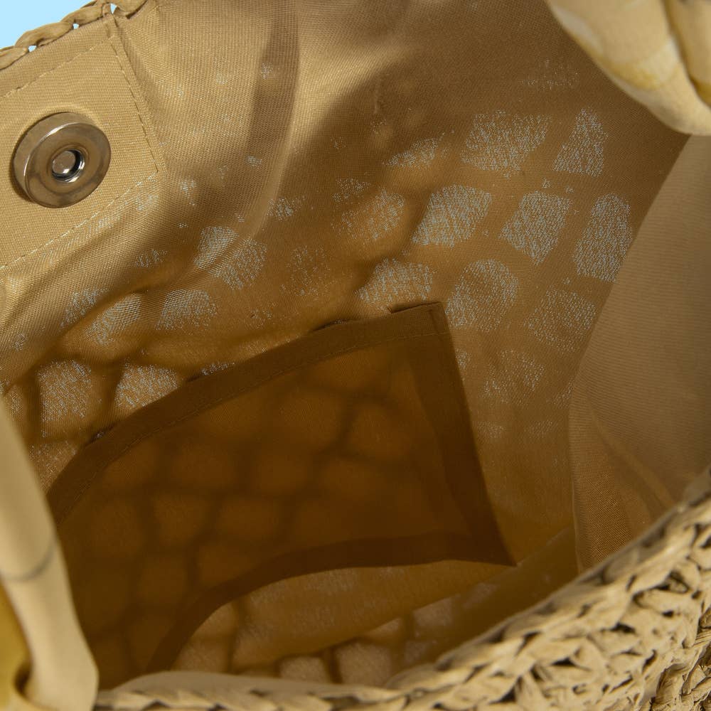 Floral Scarf Handle Open Weave Straw Tote Bag: IV