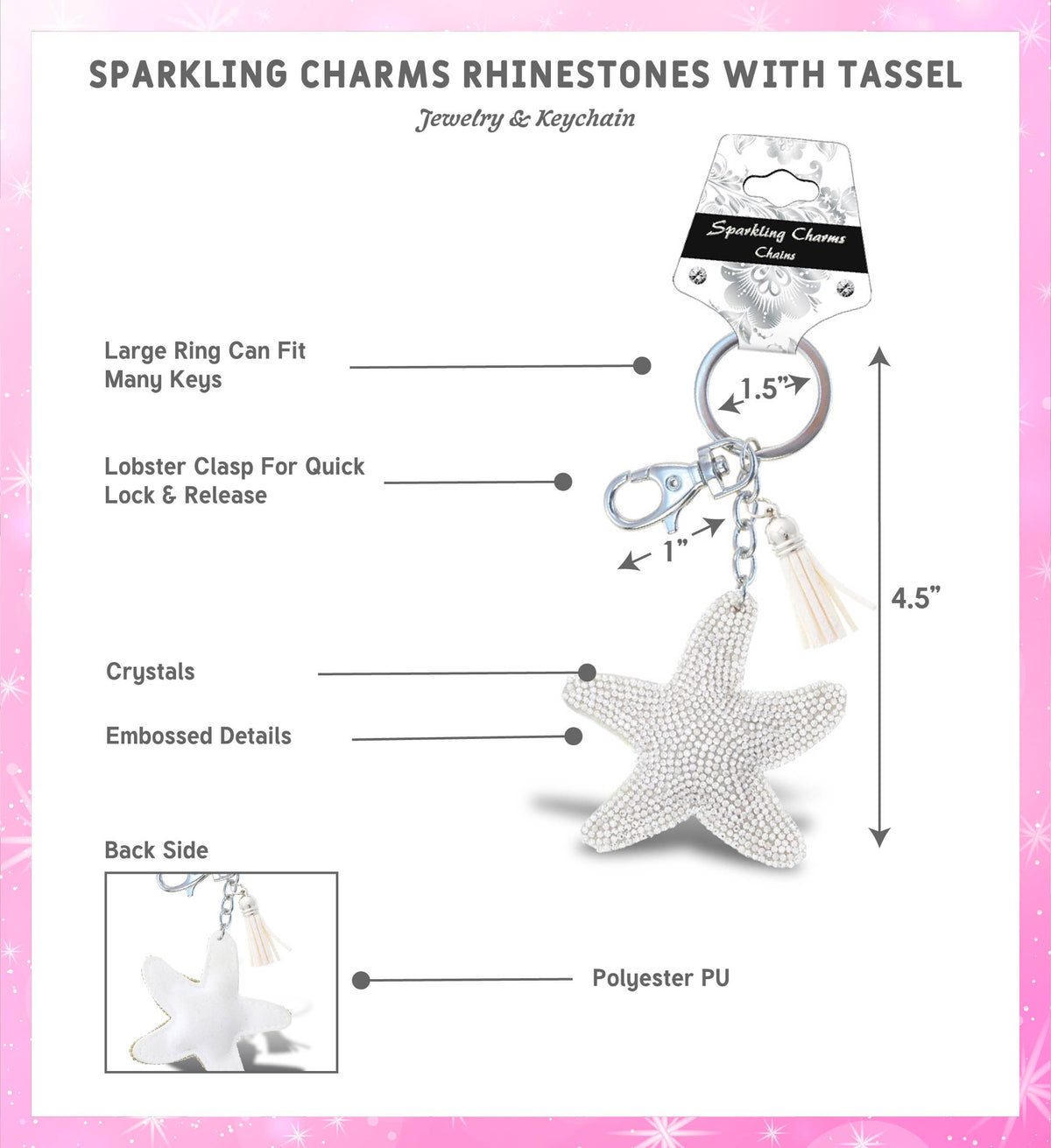 Sparkling Rhinestones Charm With Tassel - Starfish