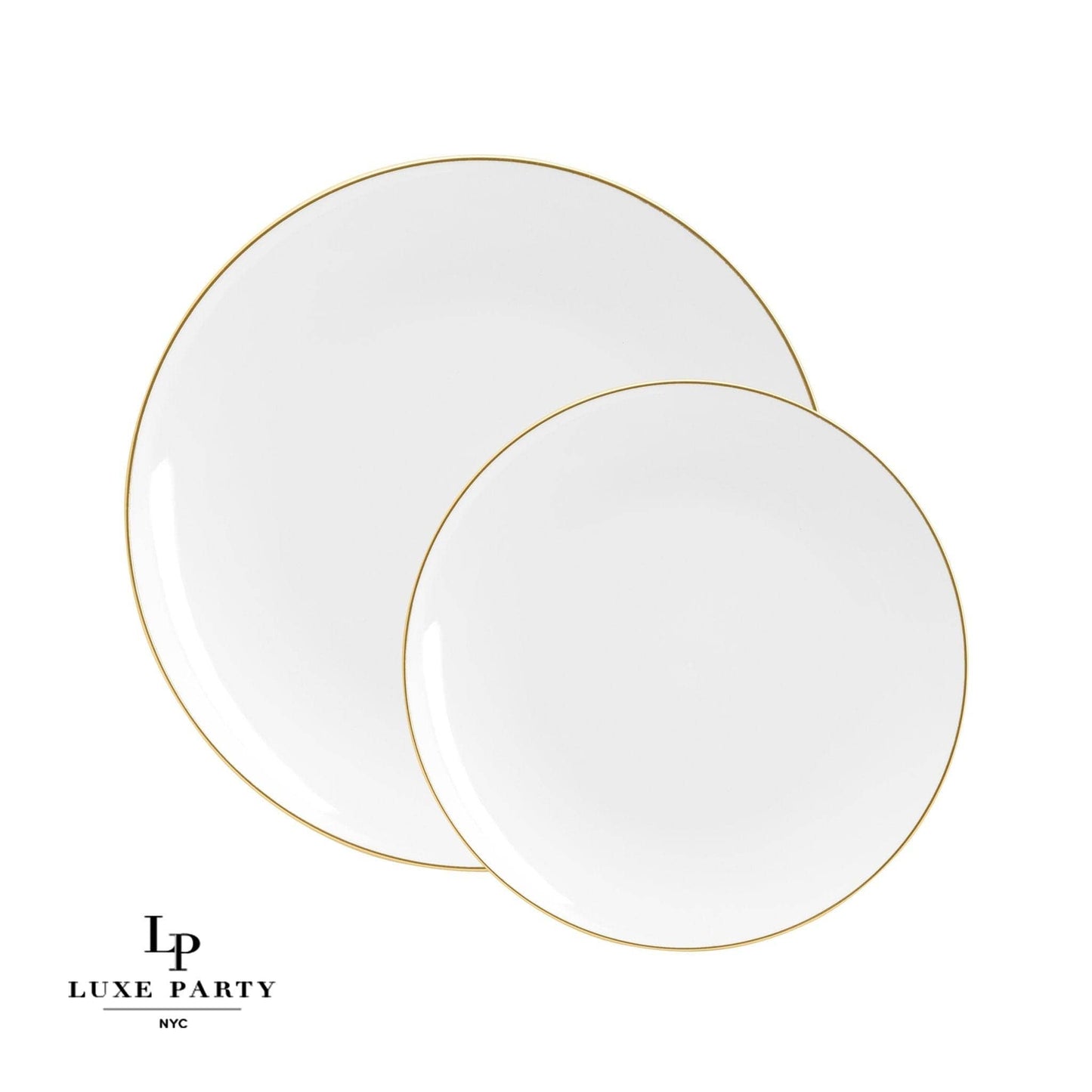 Round White • Gold Plastic  Plates | 10 Pack: 7.25" Appetizer Plates