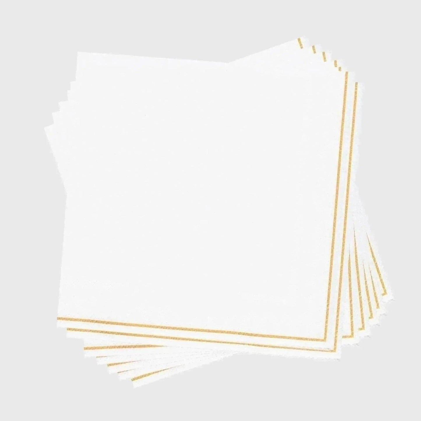 White with Gold Stripe Paper Cocktail Napkins | 20 Napkins: 20 Beverage Napkins - 5" x 5"