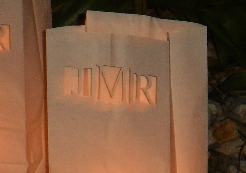 Luminary Bag with Personalized Laser Cut Monogram (White)