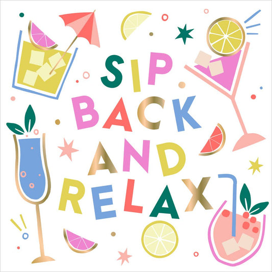 Funny Cocktail Napkins | Sip Back and Relax - Foil  - 20ct