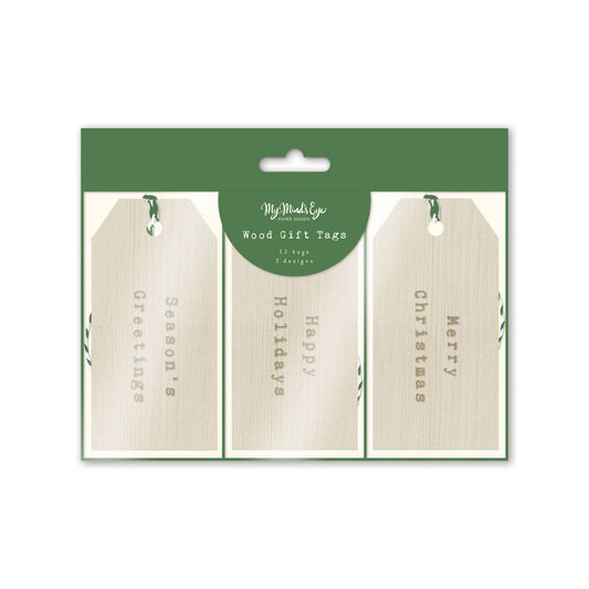 PLGT92 - Christmas Titles Etched Wood Gift Tag Set